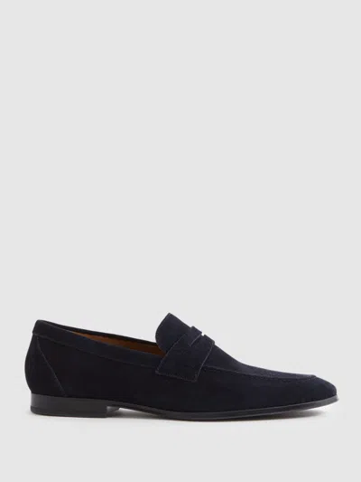 Reiss Navy Bray Suede Suede Slip On Loafers In Blue