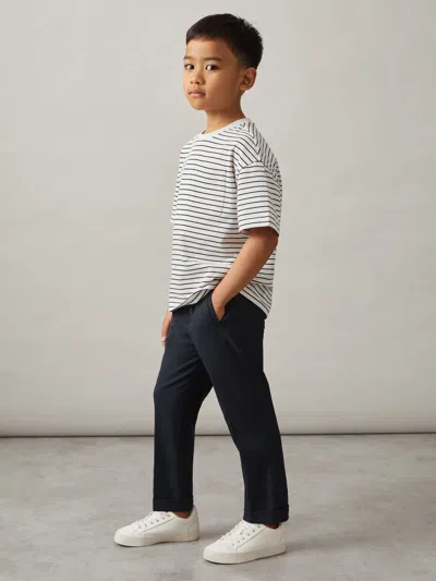 Reiss Navy Brighton 3-9 Yrs Relaxed Elasticated Trousers With Turn-ups