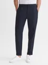 Reiss Navy Relaxed Drawstring Trousers With Turn-ups In Blue