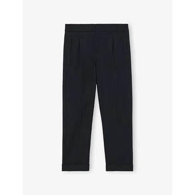 Reiss Kids' Navy Brighton Slim-fit Pleated Woven Trou In Blue
