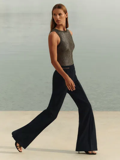 Reiss Navy Button-detail Wide-leg Trousers