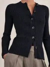 Reiss Navy Button Front Knit Cardigan In Black