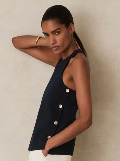 Reiss Navy Button Side Sleeveless Top