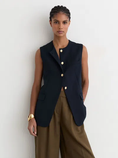 Reiss Navy Button-through Longline Waistcoat In Blue
