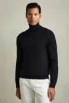 Reiss Navy Slim Fit Merino Wool Roll Neck Jumper