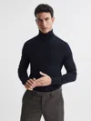 Reiss Navy Caine Slim Fit Merino Wool Roll Neck Jumper In Blue