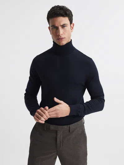 Reiss Navy Caine Slim Fit Merino Wool Roll Neck Jumper In Blue
