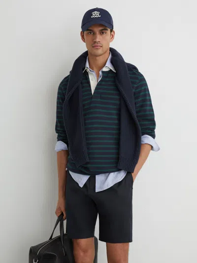 Reiss Navy Cantwell Short Cotton-blend Side-adjuster Shorts In Blue