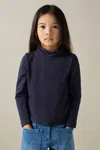 Reiss Kids' Navy 9-13 Yrs Cotton-jersey Roll-neck Top With Stretch
