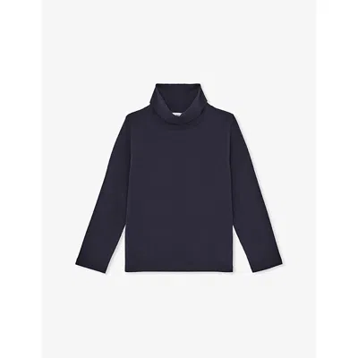 Reiss Kids' Navy Carey Roll-neck Stretch-cotton Top 9-13 In Blue