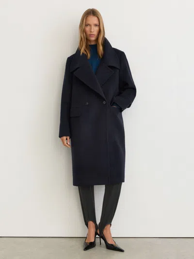 Reiss Navy Caris Wool-blend Relaxed-fit Double-breasted Coat In Blue