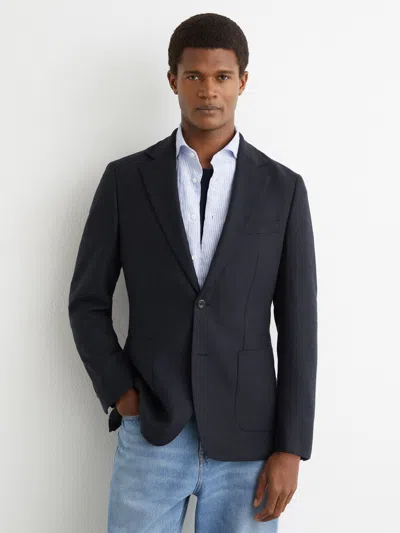 Reiss Navy Carson Flannel Single-breasted Blazer Tailored-fit With Wool In Blue