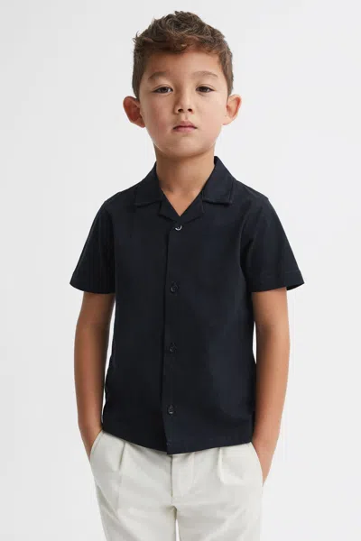 Reiss Kids' Navy Cotton Cuban Collar Shirt