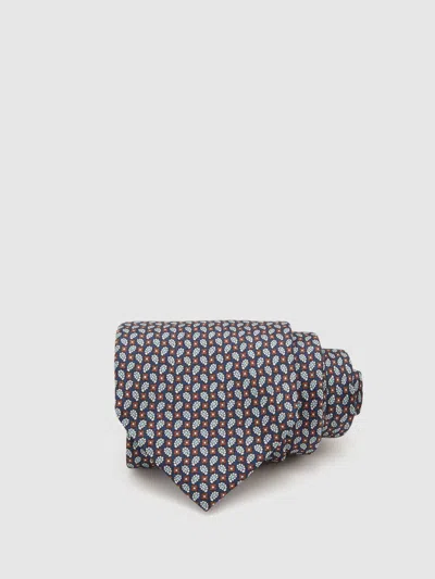 Reiss Navy Cenzo Silk Micro Paisley-print Tie In Black