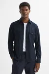 Reiss Mens Navy Compton Herringbone Wool-blend Overshirt Xs In Navy