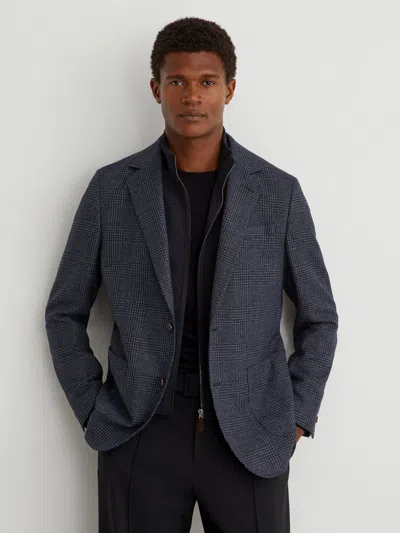 Reiss Navy Check Single-breasted Blazer With Gilet Insert Tailored-fit In Blue