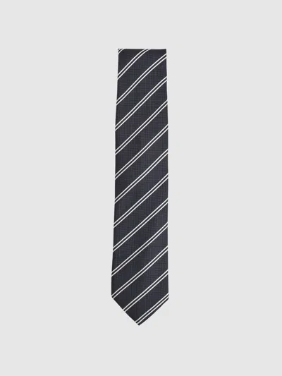 Reiss Navy Cirillo Silk Blend Stripe Tie In Black