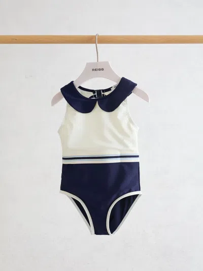 Reiss Kids'  Navy Clara 9-13 Yrs Peter Pan-collar Colour-block Swimsuit In Multi