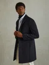 Reiss Navy Gable Wool Blend Single Breasted Epsom Overcoat In Blue