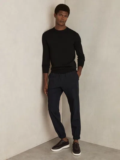 Reiss Navy Climb Drawstring Technical Cuffeds In Black