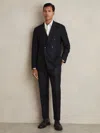 Reiss Navy Club Slim-fit Double-breasted Textured Wool-blend Suit Blazer In Black