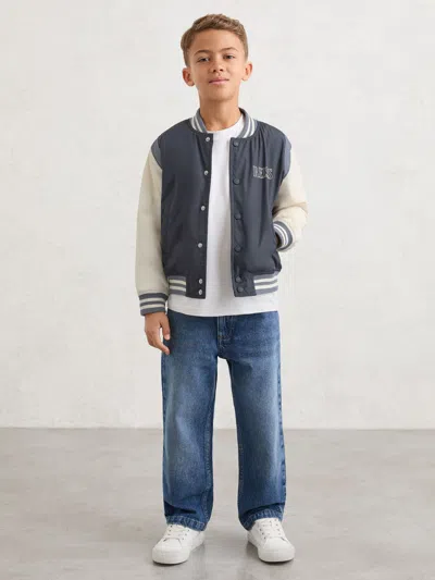 Reiss Navy Colour-block Bomber Jacket In Blue