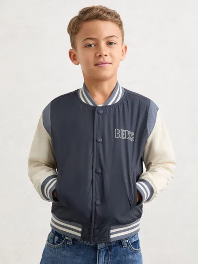 Reiss Navy Colour-block Bomber Jacket In Blue