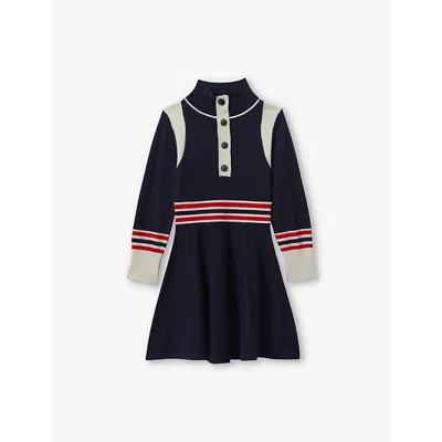 Reiss Kids' Navy Colour-block Funnel-neck Wool-blend Dress 4-13 Y
