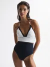 Reiss Navy Colourblock Halter Swimsuit In Multi