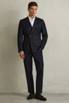 Reiss Navy Combo Double Breasted Suit Jacket In Wool-blend In Navy