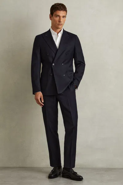 Reiss Navy Combo Double Breasted Suit Jacket In Wool-blend