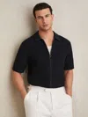 Reiss Comet Short Sleeved Zip Through Textured Shirt In Blue