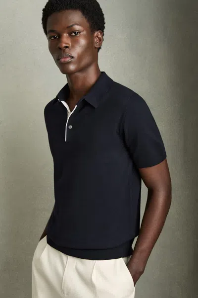 Reiss Navy Contrast-placket Polo Shirt With Cotton