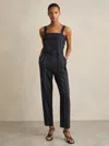 Reiss Navy Contrast Stitch Structured Jumpsuit In Black