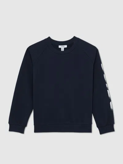 Reiss Kids'  Navy Cory 13-14 Yrs Cotton Logo-print Sweatshirt In Blue