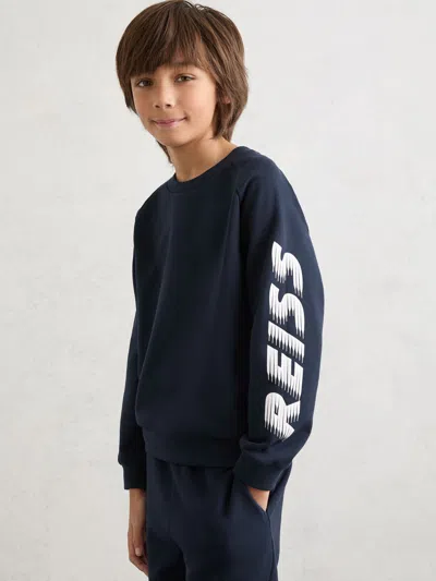 Reiss Kids'  Navy Cory 9-13 Yrs Cotton Logo-print Sweatshirt In Blue