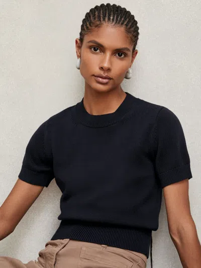 Reiss Navy Cotton And Wool Crew-neck Top In Brown