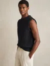 Reiss Navy Cotton-blend Crochet Vest In Blue
