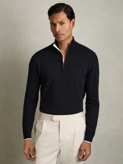 Reiss Navy Cotton-blend Half-zip Jumper In Blue