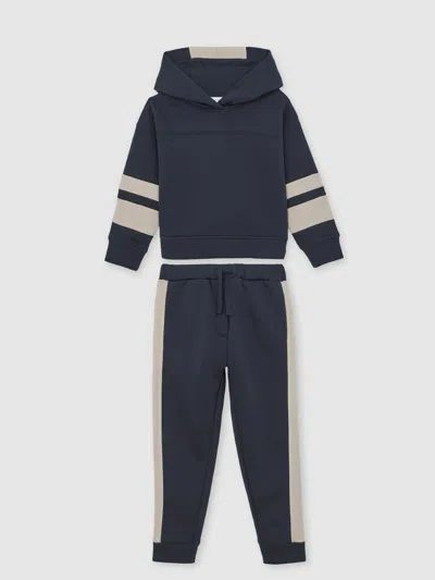 Reiss Navy Cotton-blend Joggers And Hoodie Set In Multi
