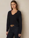 Reiss Navy Cotton Blend Open Collar Jumper In Black
