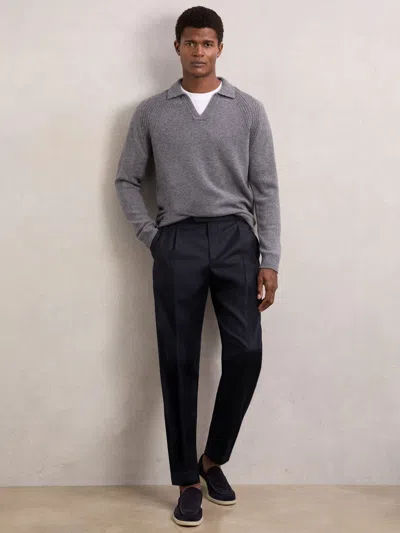 Reiss Navy Cotton-blend Tapered Trousers In Animal Print