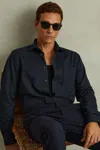 Reiss Navy Cotton Blend Twill Overshirt In Navy