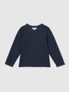 Reiss Navy 13-14 Yrs Cotton-blend Waffle Henley T-shirt
