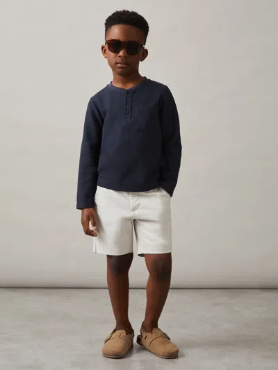 Reiss Navy Cotton-blend Waffle Henley T-shirt