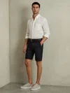 Reiss Navy Cotton Chino Shorts With Stretch In Blue