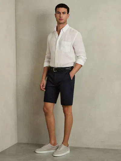 Reiss Navy Cotton Chino Shorts With Stretch In Blue