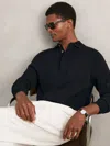 Reiss Navy Cotton Concealed Placket Polo Shirt In Blue