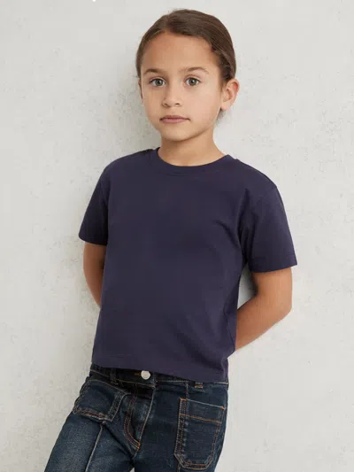 Reiss Navy Cotton Crew Neck T-shirt In Blue