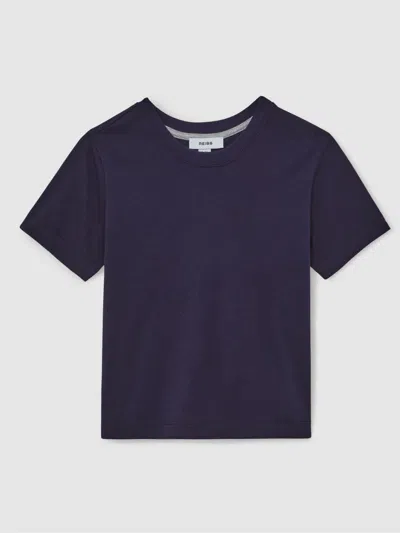 REISS NAVY COTTON CREW-NECK T-SHIRT